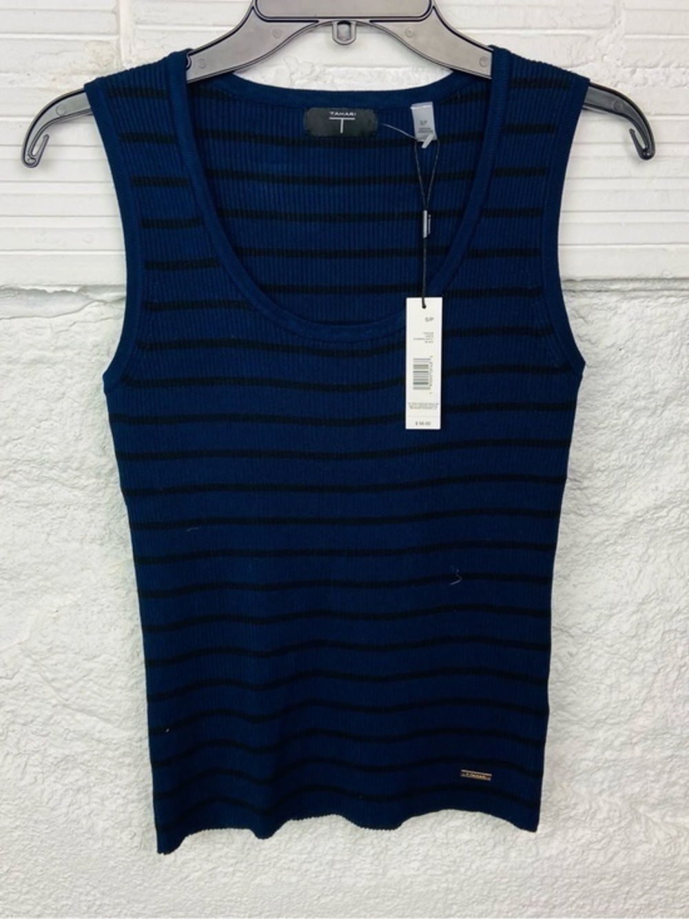 NWT Tahari Navy & Black Striped Sleeveless Knit Top size small